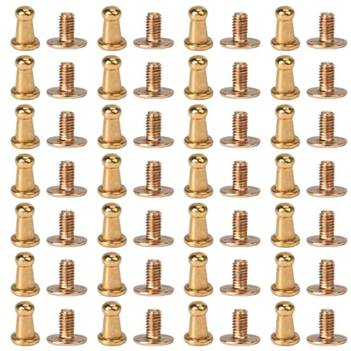 50 pezzi Set Rivetti in Pelle, Ottone Massiccio con Bottone a Vite, Accessori Rivetto Chiodo Tondo in Pelle Fai Da Te per Artigianato in Pelle