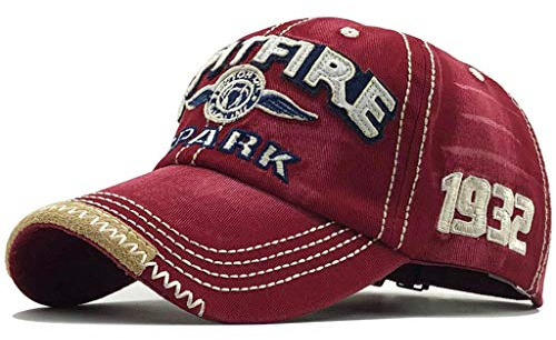CheChury Distressed Baseball Cap for Mens Vintage Trucker Hat Men Cotton Embroidered Snapback Casual Baseball Cap for Men UK Unisex (Red)