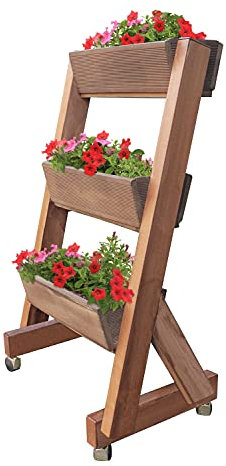 IlGruppone Fioriera a Tre vasi portafiori con Ruote Made in Italy in WPC da Balcone, terrazzi o Ambienti Esterni