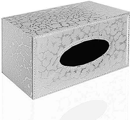 LLRY PU Leder Haushalt Büro Rechteckige Taschentuchbox Papierhalter Elegante Kosmetiktuchbox, Serviettenhalter für Auto & Fahrzeug-Innenausstattung (White Lightning)