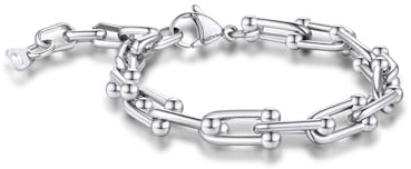 GOLDCHIC JEWELRY Paperclip Chain Bracelet for Women, 6mm U Shaped Link Bracelets Minimalist Jewelry for Her, 6.3''+2''