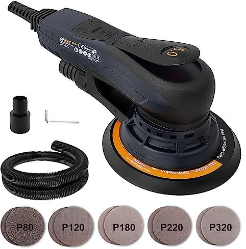 MAXXT 5.0mm Random Orbital Sander Brushless 230V Multi-Function Variable Speed Electric Orbital Sander with 10 Sanding Discs for Woodworking