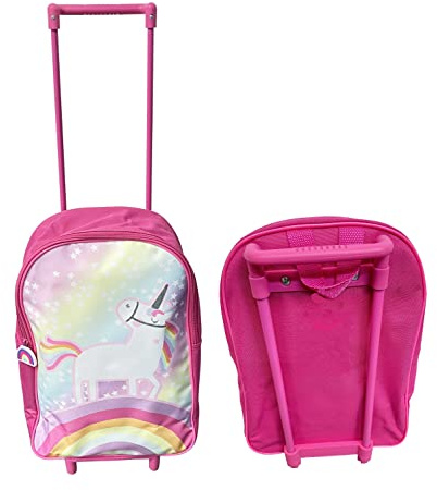 HTUK Unicorn Trolley Unicorn Wheeled Bag Unicorn Suitcase for Girls Kids Trolley Hand Luggage with 2 Wheels, Practical Carry On Suitcase, Children Toddlers Travel Bag Gifts, Pink