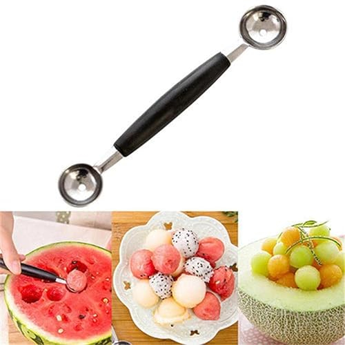 Anoudon 4pcs Melon Baller, Double-Sided Fruit Melon Baller, Spoon, Stainless Steel, Fruit Melon Scoop, Mini Ice Cream Roller, DIY Fruit Plate Ball Tool for Watermelon, Ice, Fruits