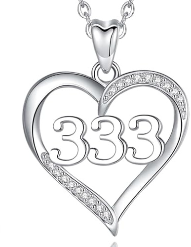 INFUSEU Angel Number Necklace, 925 Silver Number Heart Charm 333 Lucky Pendant Choker Jewelry for Women