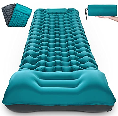 AKSOUL Isomatte Camping Luftmatratze Selbstaufblasend: Ultraleicht Outdoor Groß Aufblasbare Matratze Dick Selbstaufblasbare Schlafmatte Mit Kissen Faltbar Thermo Iso Matte Für Zelt Trekking Strand