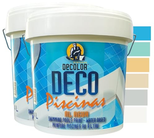 PINTURAS DECOLOR Peinture Piscine, bassin béton - Imperméable - Excellente résistance aux UV, à l'eau chlorée - 8L Bleu