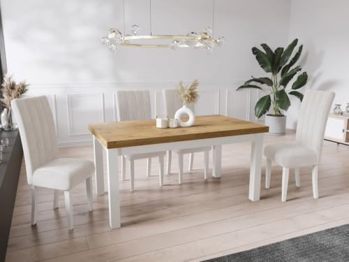 WFL GROUP Moderner Rechteckiger Ausziehbarer Esstisch - Platzsparend - Weißen Holzbeine - 120 bis 160 cm - Hergestellt in EU - 120 x 80 cm - Lancelot Eiche