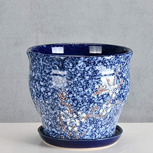 GImLY Vintage Blumentopf Heimdekoration Sukkulenten Keramikvasen Zur Dekoration Antiqu Blumentopf Blume Grünpflanze Pflanzgefäß Rund Einfaches Design Balkon Hof Blumentopf-Blau