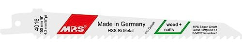 MPS Bi-Metall-Säbelsägeblatt gefräst und geschränkt, Demolition Gesamtlänge 300/verzahnte Länge 280mm, Zahnteilung 4,2-6,35mm für die Bearbeitung von Holz- und Metallwerkstoffen