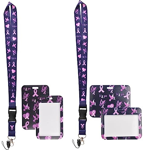WANDIC Abnehmbares Schlüsselband mit Hartschalenetui, 2 Sets Dunkelblau Brustkrebs Bewusstsein Lanyard mit Kartenhalter Hoffnung, Glaube, Liebe Schlüsselband für Ausweis, Schlüssel