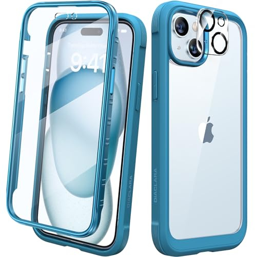 Diaclara Designed for iPhone 15 phone Case, Full Body Rugged Case with Built-in Touch Sensitive Anti-Scratch Screen Protector, with Camera Lens Protector for iPhone 15 6.1 (Blue)