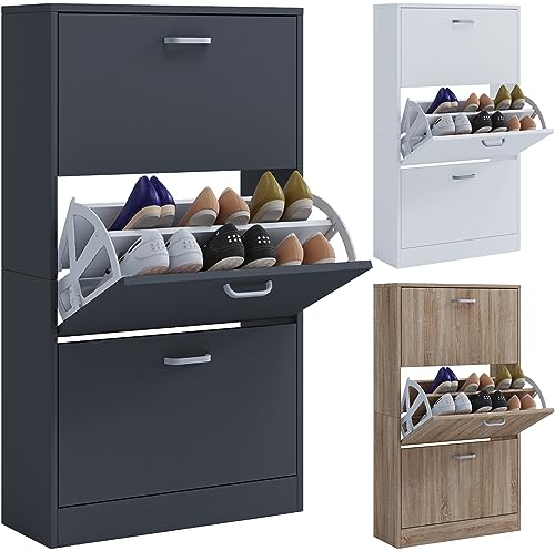 VCM Holz Schuhschrank | Maße: H. 105 x B. 59 x T. 22 cm | 3 Klappen - Sipos L