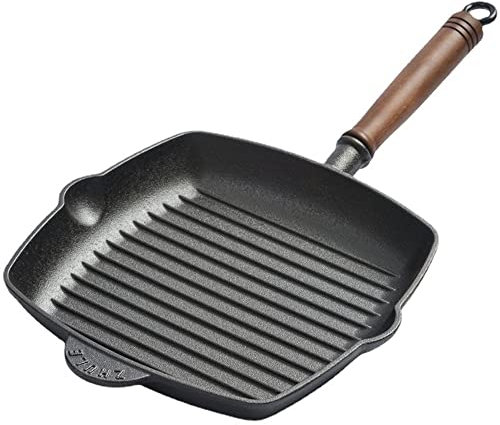 Sartén para Carne Sartén for bistec Sartén de Hierro Fundido Sartén for bistec de Ternera a Rayas (Color : Black, Size : 22cm)