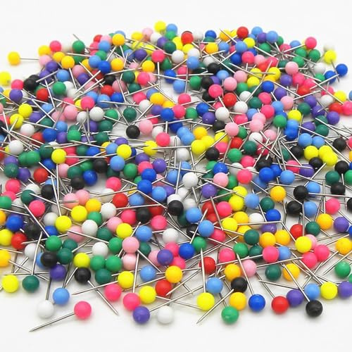 100 Stück Rundkopf Stecknadeln, Pinnnadeln Pushpins, Kartennadel, Landkarte Pinnadeln, für Weltkarte, Cork Board, Stoffmarkierung, Metallischer Runder Kopf mit Edelstahlspitze