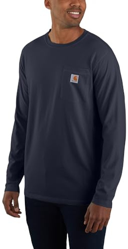 Carhartt Men's Force Relaxed Fit Midweight Long-Sleeve Pocket T-Shirt, Navy, X-Large
