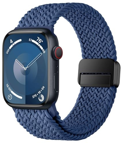 HITZEE Compatible avec Bracelet Apple Watch 49/46/45/44/42/41/40/38mm, Bracelet Élastique avec Fermoir Magnétique Conçus pour iWatch Ultra 2 Série 10 9 8 7 SE 6 5 4 (42/44/45/46/49, Bleu)