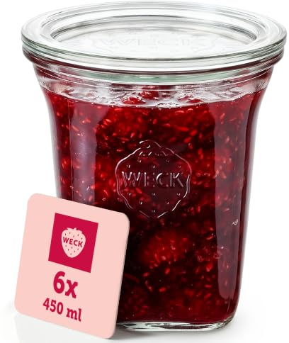 Weck Gläser 450ml – 6er Set mit Deckeln – Quadroform – robuste, stapelbare Einkoch- & Einweckgläser - ideal für Meal Prep, Overnight Oats, Dessert & Marmelade – wiederverwendbar – Made in Germany