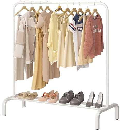 T-LOVENDO.ES Perchero Burro Ropa Resistente | Estable y Estrecho | Sin Ruedas | Con balda Zapatero | Capacidad de carga 30kg | Fácil montaje | Metálico | Entrada Recibidor o dormitorio