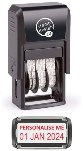 4850 Personalised Changeable Self Inking Date Stamp - Red Inkpad