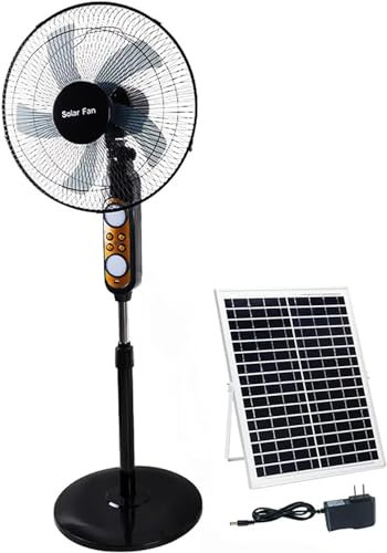 XINRISHENG Ventilateur Solaire pour Ventilateurs sur Pied à énergie Solaire extérieure 25W Grand Ventilateur sur Pied de 16 Pouces avec Port USB, Ventilateur de Sol Rechargeable pour la Maison