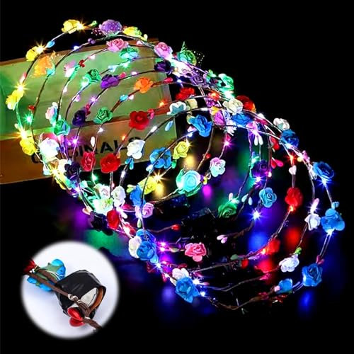 Vegena Couronne de Fleurs LED: 12 pièces Couronnes Fleuries Lumineuses, Diadème LED pour Décoration de Soirées Mariage (Papier, 10 LEDs)