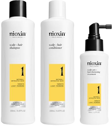 NIOXIN Kit del Sistema 1 - Cuidado del Cuero Cabelludo - Cabello Natural con Debilitamiento Leve - Champú, Acondicionador y Tratamiento (150+150+50ml)