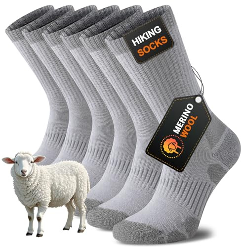 Niorasen Calcetines Hombre Mujer, Calcetines Lana Merino para Deporte Senderismo Running Trekking Trabajo, Traspirables, Antiampollas, 3 Pares