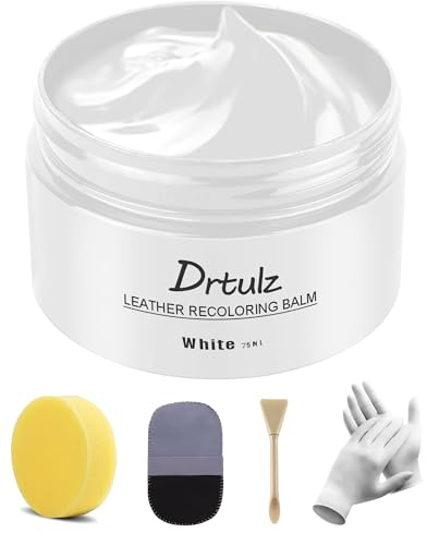 drtulz Leather Recoloring Balm, Leather Repair Kit for Furniture Vinyl Sofa, Purse, Shoes, Car Seats, Steering, Leather Couch Paint Leather Color Restorer on Faded & Scratch Quick Dry (75ML WHITE)