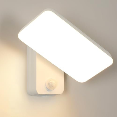 Mckalen Applique da Parete LED con Sensore di Movimento, 16W 1800LM Lampada da Parete LED Esterno, Angolo del Regolabile 350°, Lampada a Muro Bianco per Giardino Deposito, Bianco Caldo 3000K