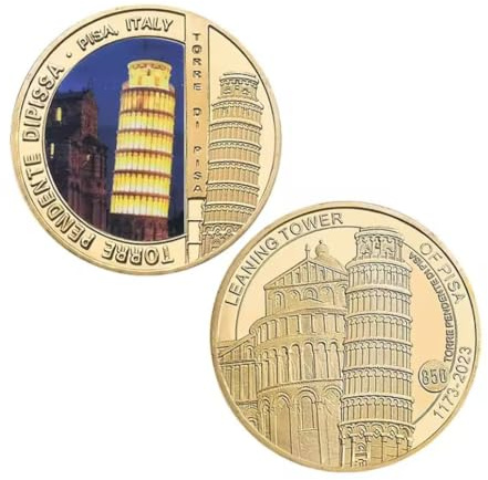 MINHBDER Monedas Conmemorativas La Torre Inclinada De Pisa Chapada En Oro, Moneda De Desafío, Llavero, Regalo De Recuerdo para Colección