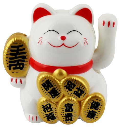 Glückskatze Mini Maneki-neko Wohlstand weiß Solar 5cm Winkekatze Lucky cat