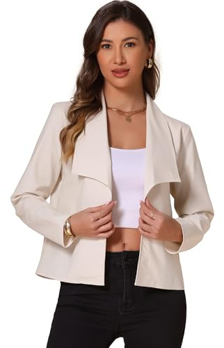 Allegra K Veste de Blazer Femme en Coton et Lin Ouvert sur Le Devant Blazer Décontractée à Col Châle et Manches Longues Cardigan de Bureau Beige XS