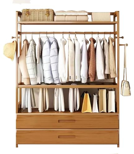 Vaianna Typ öffnen Bambus Kleiderständer,Multifunktional Stabiler Schrank，Mit Schubladen und Kleiderhaken,für Schlafzimmer, Ankleidezimmer (Drawer 36in/90cm#)