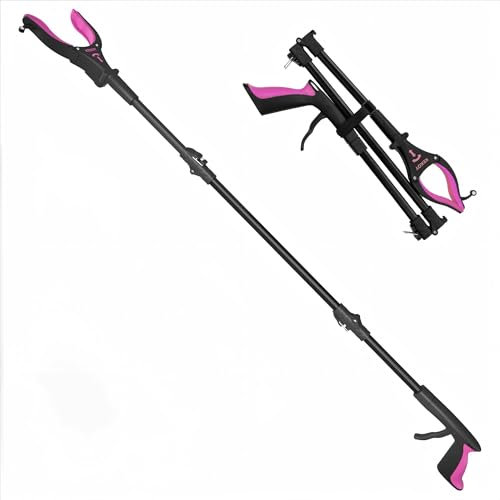 Kekoy 44'' Grabber Reacher Tool with Light, Extra Long Litter Pickers for Adults Grabber Stick for Elderly, Helping Hand Grabber for Disabled Aid Picker Upper, Rubbish Pick Up (Dark Rose）