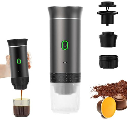 Machine à expresso portable 3 en 1, mini machine à expresso électrique, auto-chauffante 4 à 6 min avec USB-C, 50 fois pour une charge, petites grandes capsules, café moulu, pour camping, voyage,