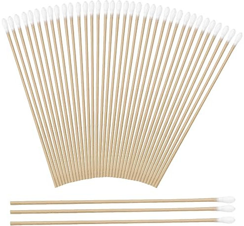 200 bastoncini di cotone con manico lungo in legno, 15 cm, bastoncini di pulizia per fotocamera, tastiera, trucco, pulizia