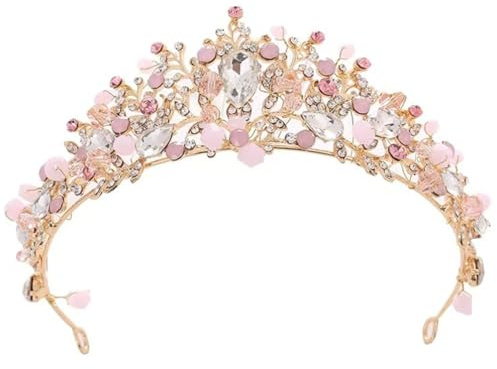 Diadème Princesse en Cristal Strass Rosa pour Filles et Femmes Couronne de Fête pour Mariage, Anniversaire,Cosplay Cadeau pour Enfants et Adolescents