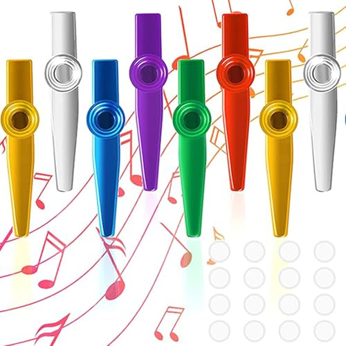 Guyode 8 Pièces Kazoos Kazoo Instrument avec 24 Membranes Diaphragme et 1 Sac rangement 6 Couleurs D'Harmonica Instrument Pour Enfants et Amateurs de Musique