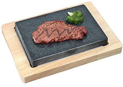 Plato de cocina caliente de piedra de lava para carne, pescado, verduras, carne, pizza, natural, 25 x 15 x 3 cm, plato de piedra para hornear