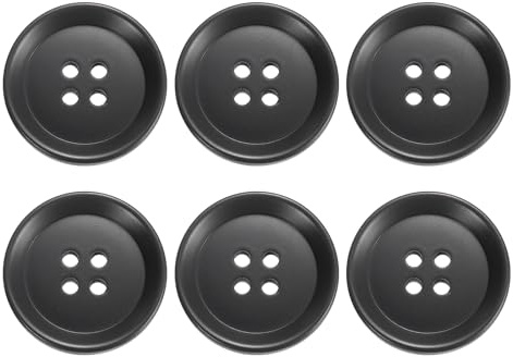 QUARKZMAN 6 Stück Bunte Knöpfe, 25mm 4 Löcher Harzknöpfe zum Annähen, Bastelknöpfe Runde Ersatzknöpfe Buttons für Nähen Mantel Hemden Kleidung DIY Handwerk Dekoration, Schwarz