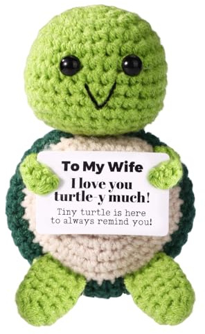 TOYMIS Lustige Positive Schildkröte Gehäkelt, I Love Wife Turtle-y Much Emotionale Unterstützung Häkeltiere mit Ermutigungskarte für Ehefrauengeschenke vom Ehemann Zuhause Büro Dekor