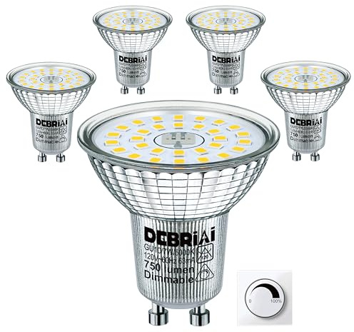 DEBRiAi GU10 Dimmable LED Bulbs, 7W Equivalent to 75W, 5000K Daylight White, 25,000 Hours Lifespan Energy Efficient Light, 750lm Bright 120° Flood Beam, Replacement for Track Lighting, 4-Pack