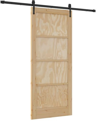 vidaXL Puerta Corrediza Con Set de Hardware 86X198.5 cm Madera Sólida de Pino Interior Para Sala de Estar Habitaciones Estilo Moderno Ajustable Natural Negro Separador de Espacio Divisor Estiloso
