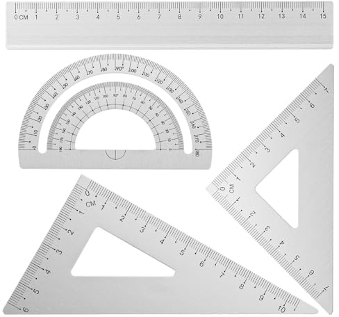 4pcs Protractor Set Metal Geometry Set Tools Student Rulers Set Triangular Math Ruler Tool Protractor Drafting Ruler Geometric Protractors Measuring Tool for School Home Office Draftsman Engineers
