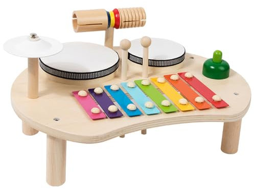 Trrymbbe småbarntrumma set 5 i 1 trä rundad pedagogisk baby musikleksak med förvaringssömn baby säker avslöjande barn instrument gåva barn trumset