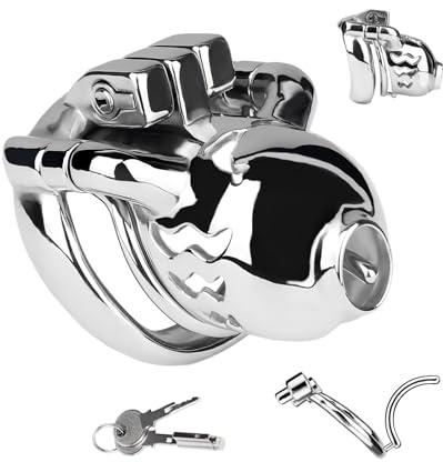 Male Chastity Cage with PA Ring Sex Toys Cock Cage with Belt and Concealed Lock Hollow Out Breathable Fish Head Shaped Penis Cage Metal Chastity Device for Man Penis Bondage (1.77in,A)