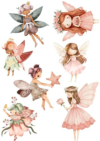 Set di immagini da stiro con fate, magiche, fata, magia, fiabesca, per tessuti, bambini, da applicare con ferro da stiro, compleanno, t-shirt, borsa, costume fai da te, regalo, zaino, kita, scuola