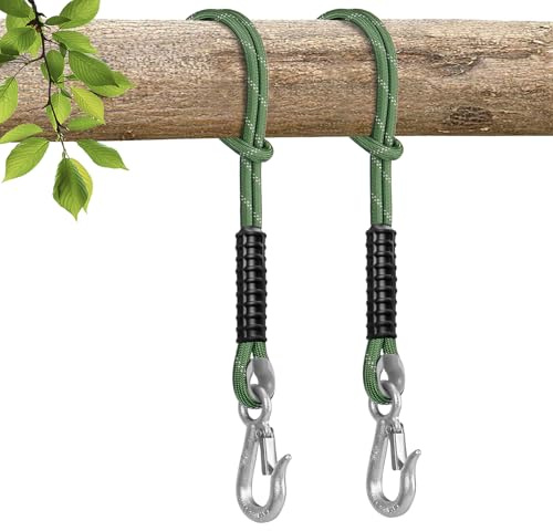 WWFFEN 2-pack gunga, rep, 2 m hängmatta, hängfåtölj, balk, repupphängningsset, lastkapacitet 450 kg, med krok, hängmatta, fäste för inomhus, utomhus, lekplats, gungor, hängmattor, grön