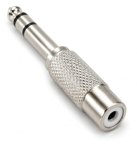 DRUT RCA Phono Socket to 6.35mm Stereo Jack Plug Adapter, Nickel Plated | Durable, reliable connectors. No drivers needed, plug & play. Great for Hi-Fi systems, laptops, phones, mixers, and...